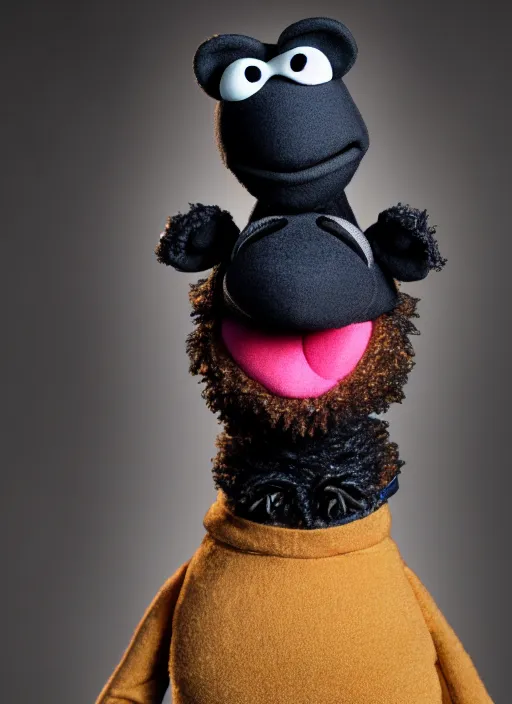 Prompt: studio portrait still of muppet black panther as a muppet muppet as a muppet, 8 k, studio lighting, key light,