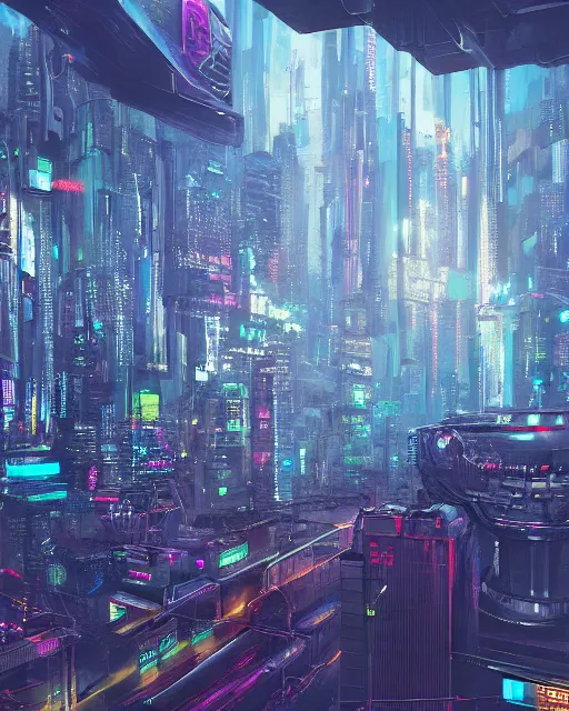 Image similar to cyberpunk drone above a city, scifi, futuristic, neon light, highly detailed, concept art, sharp focus, trending on artstation, intricate, atmosphere, raining, art by roman makarenko, dzung phung dinh