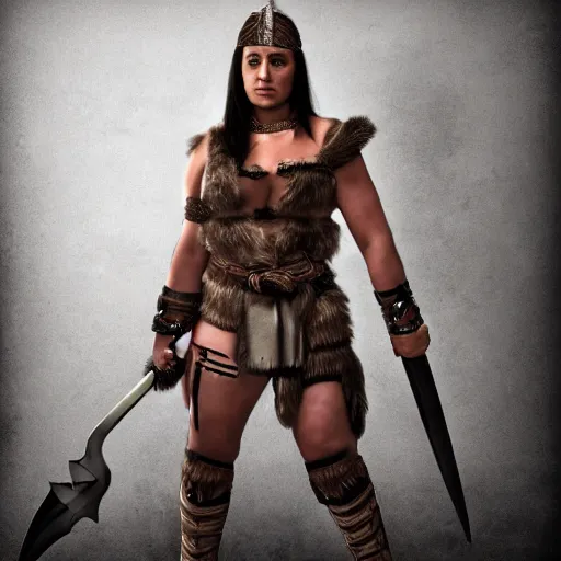 Image similar to full body photo of a female barbarian warrior