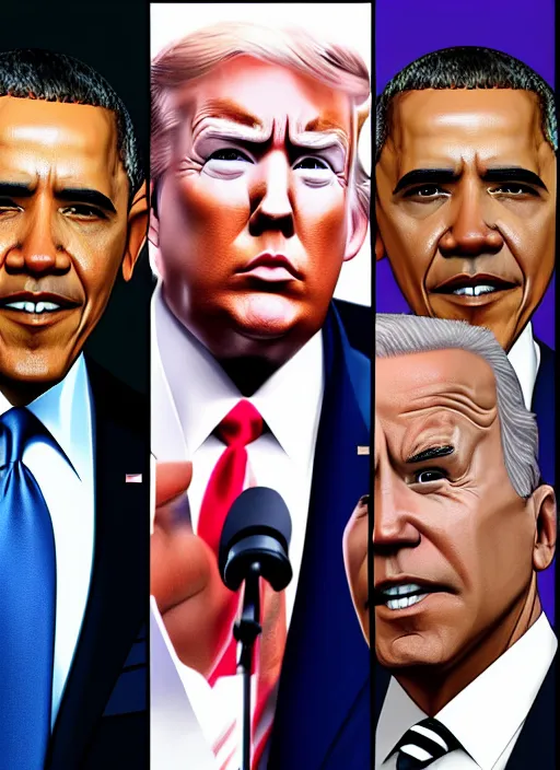 Image similar to GTA Cover Art, Obama, Biden, Trump