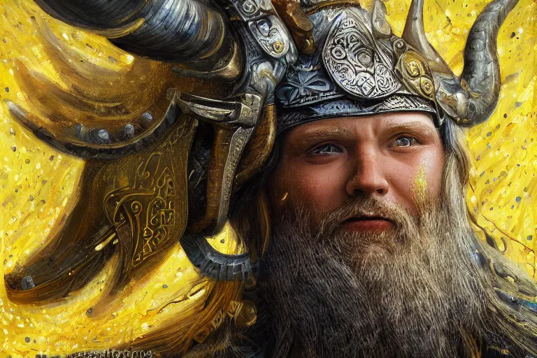 Image similar to mythological viking odin all father Shaman of artificial intelligence creating an artificial neural network, deep learning, with yellow synapses on an anvil, high resolution, award winning art, trending on art station, sharp image, incredibly detailed, detailed character realistic painting