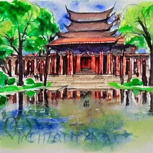 Image similar to temple in a watercolor style