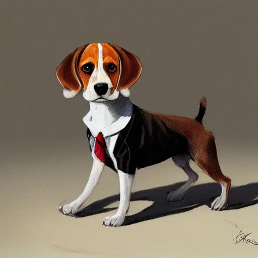 Image similar to a beagle wearing a business suit and fedora, greg rutkowski