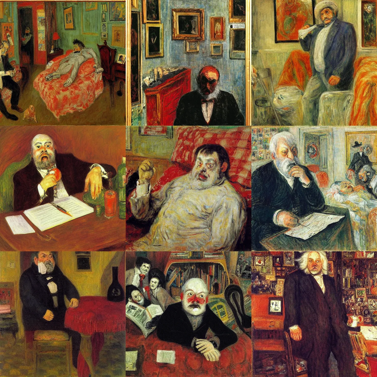 Prompt: oblomov, artwork by james ensor