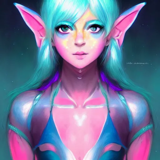 Image similar to art championship winner vivid colors trending on artstation portrait of a goddess elven mecha warrior princess, head and shoulders, blue hair, matte print, pastel pink neon, cinematic highlights, lighting, digital art, cute freckles, digital painting, fan art, elegant, pixiv, by Ilya Kuvshinov, daily deviation, IAMAG, illustration collection aaaa updated watched premiere edition commission ✨✨✨ whilst watching fabulous artwork \ exactly your latest completed artwork discusses upon featured announces recommend achievement