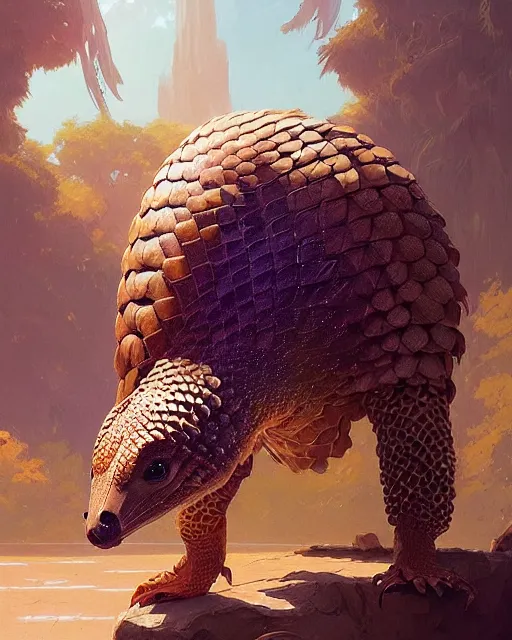 Prompt: highly detailed vfx portrait of a pangolin with white and gold cyborg scales, unreal engine, greg rutkowski, loish, rhads, beeple, makoto shinkai and lois van baarle, ilya kuvshinov, rossdraws, tom bagshaw, alphonse mucha, global illumination, detailed and intricate environment