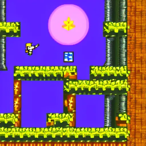 Image similar to Screenshot of a game boy advance platforming game featuring a witch