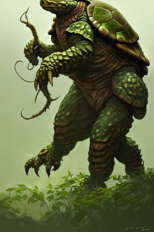 Image similar to d & d tortle nature cleric, highly detailed, digital painting, artstation, sharp focus, illustration, art by tan zi and ayanamikodon and alphonse mucha and wlop