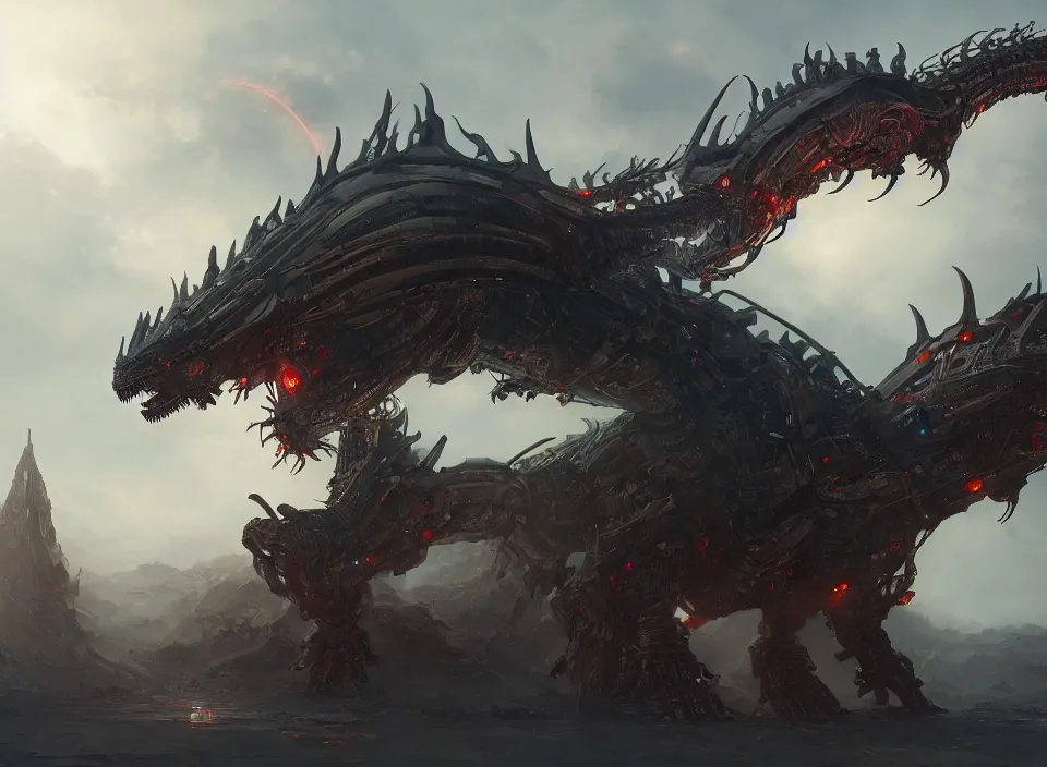Image similar to the giant mechanical dragon roars, aura of light, artificial intelligence, scifi, futuristic, highly detailed, trending on artstation, lee ji - eun, advanced technology, art by vitaly bulgarov and nivanh chanthara and lance wilkinson