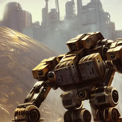 Image similar to giant quadrupedal mining robot, futuristic look, highly detailed body, industrial robot, photorealistic camera shot, bright studio setting, studio lighting, crisp quality and light reflections, unreal engine 5 quality render, artstation