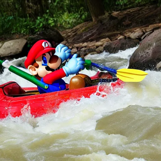 Image similar to mario rafting in a violent river