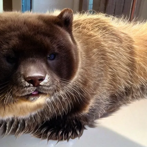 Image similar to half cat, half otter, half grizzly bear