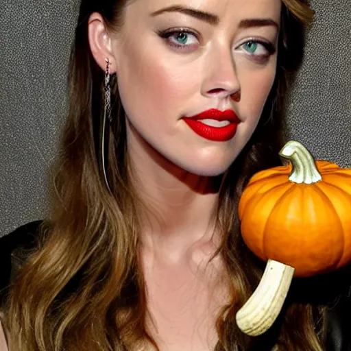 Image similar to gourd shaped like the face of amber heard hybrid intercross mix as a gourd