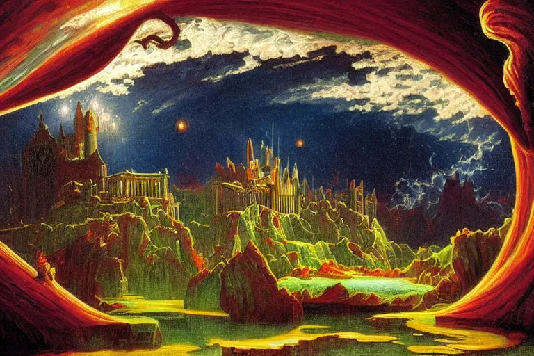 Prompt: miskatonic university big bang inscape in the style of dr. seuss,'# 1 6 bit ', painting by albert bierstadt