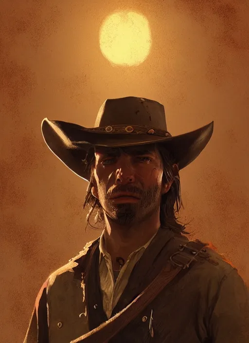 Prompt: highly detailed portrait of man with a horse nose wearing a cowboy hat, determined. red dead redemption art, unreal engine, fantasy art by greg rutkowski