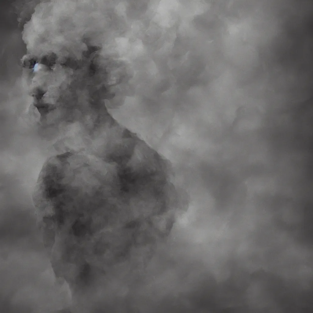 Image similar to a portrait of a person made of smoke. impressionism. matte painting. octane render