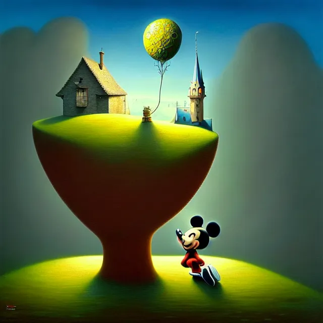 Image similar to gediminas pranckevicius an oil on canvas portrait painting of mickey mouse, surrealism, surrealist, cosmic horror, rob gonsalves, high detail