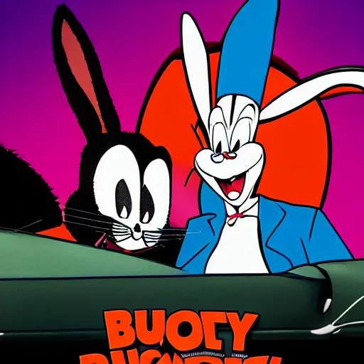 Prompt: movie poster bugs bunny meets john wayne gacy