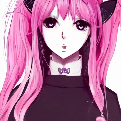 Image similar to A full headshot portrait of a woman with cat ears and pink hair, By shirow masamune, WLOP, Avetetsuya Studios, colored sketch anime manga panel, trending on artstation, pixiv art, smooth, artgem, elegant, highly detailed, pixiv trending, anime inspired, by studio trigger, attractive character