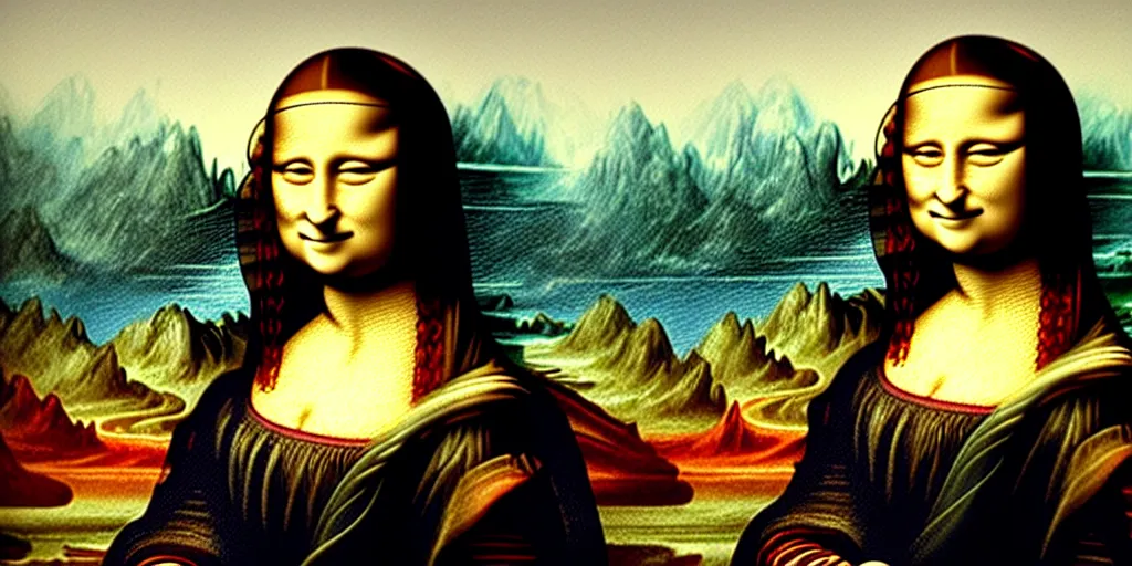 Image similar to a painting of the mona lisa by bob ross