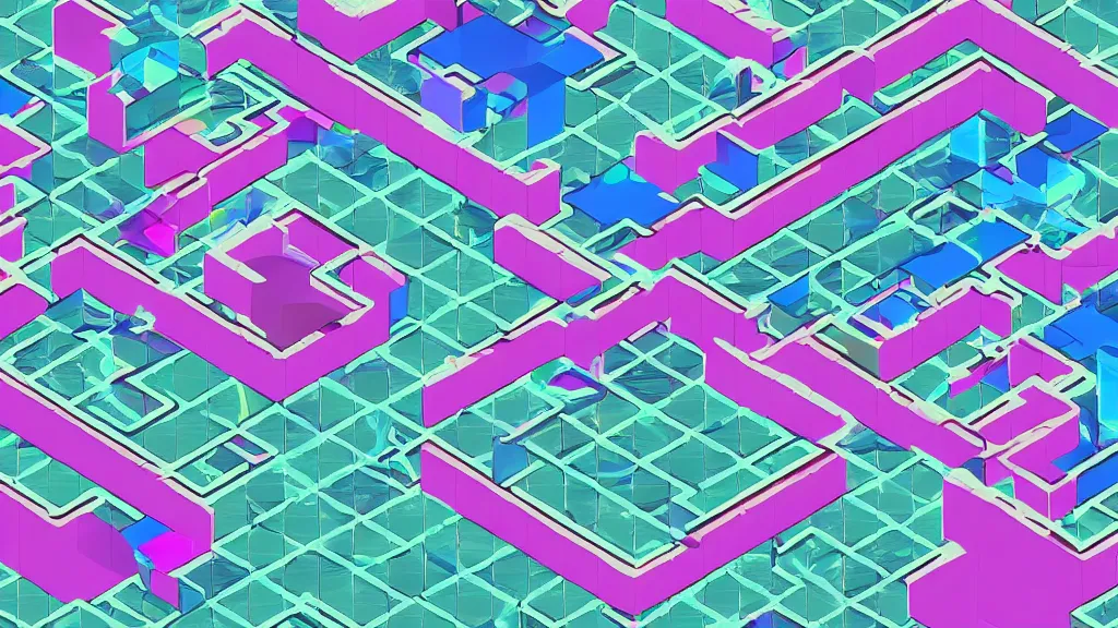 Image similar to vaporwave content clogs isometric puzzle game, intricate design clogs