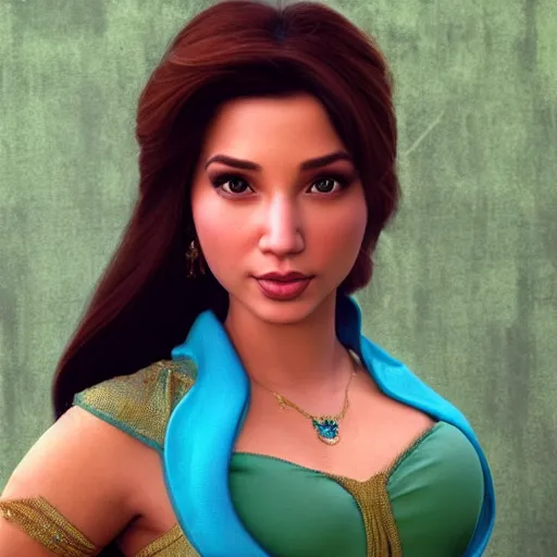 Image similar to “disney princess jasmine life like Realistic PBR 3D Model, but as a photograph by Annie Leibovitz, daz3d genesis iray, v-ray, unreal engine, HDRI shaders, 8k textures, cinematic studio lighting”