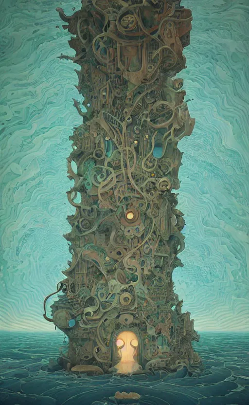 Image similar to surreal architecture. fluid made of wood, peter mohrbacher, fred tomaselli, victo ngai, roger dean