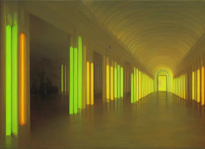 Image similar to painting of a dan flavin installation by thomas cole