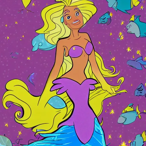 Image similar to doc brown as arielle the mermaid, disney art style, detailed, radiant light, water