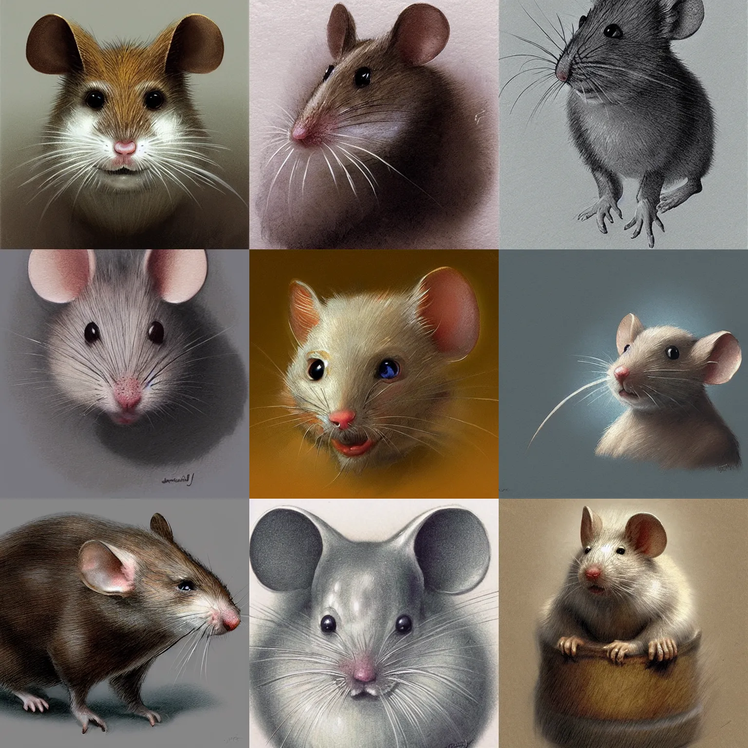 Prompt: portrait of a noble mouse, white face, cute, detailed fantasy concept art by james gurney