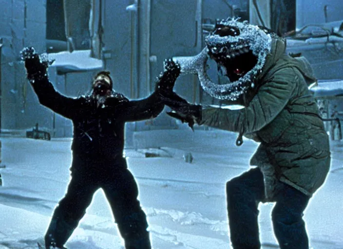 Prompt: scene from the 1992 science fiction film The Thing