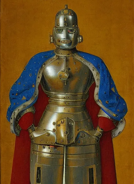 Image similar to a portrait of a warrior robot by Jan van Eyck