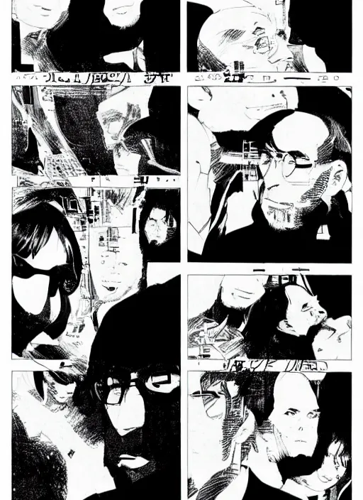 Image similar to steve jobs manga, final page, by katsuhiro otomo and hiroya oku and makoto yukimura