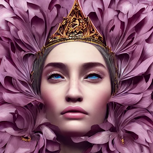 Image similar to the flower queen, 4 k, intricate detailed, jaw dropping, gorgeous, surreal, octane render