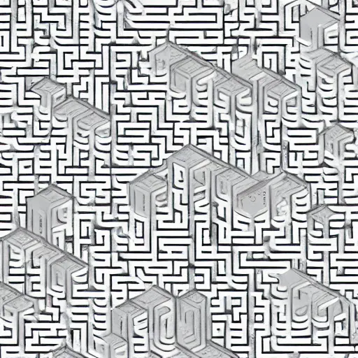 Prompt: isometric projection maze monochrome identical people