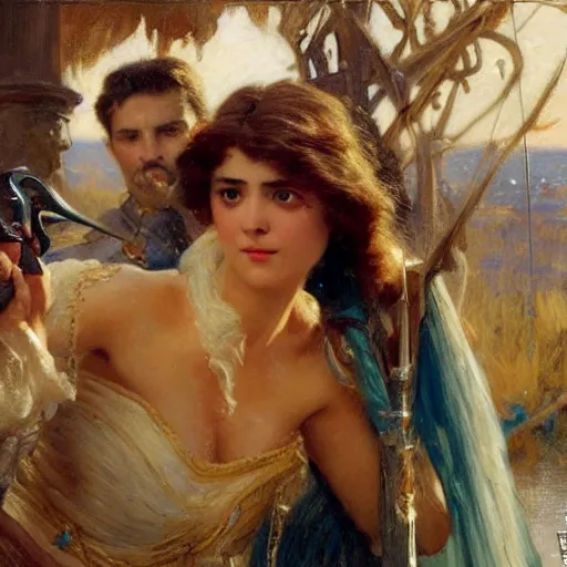 Image similar to a cinematic shot of a young woman killed her lover with a dagger, extremely realistic and highly detailed painting by gaston bussiere and j. c. leyendecker 8 k