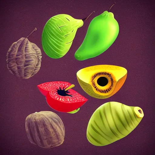 Image similar to alien fruits, fruits from a different planet, realistic, extraterrestrial