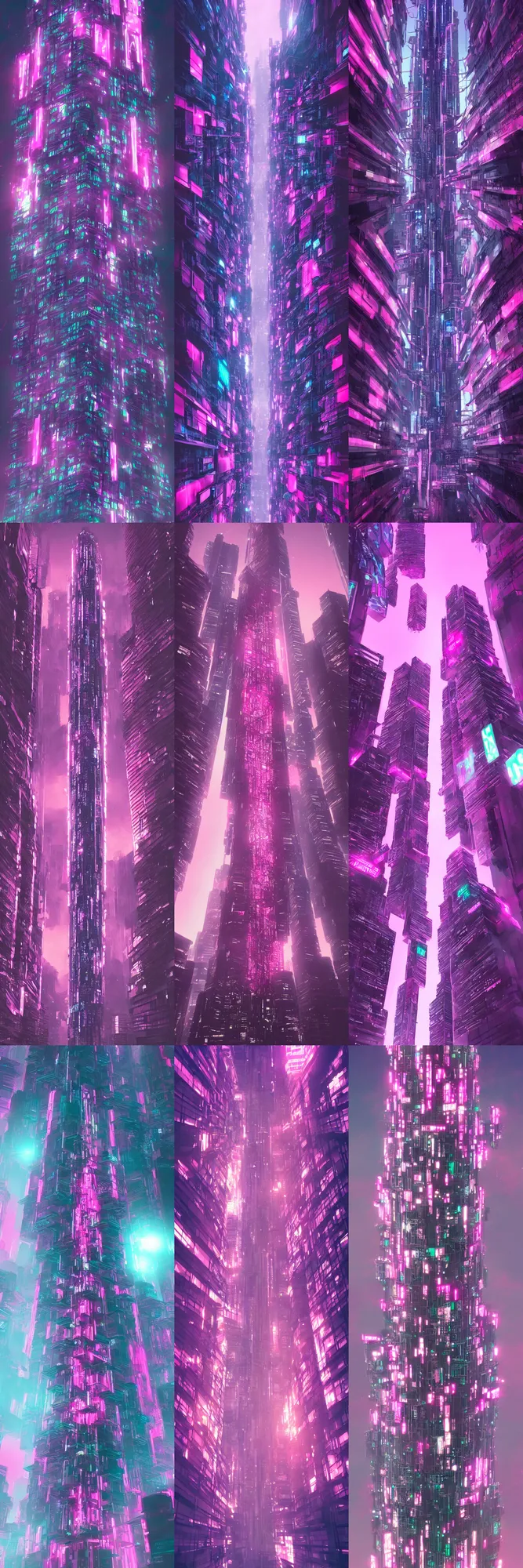 Prompt: cyberpunk skyscraper tree, pink neon lights, artstation, digital art