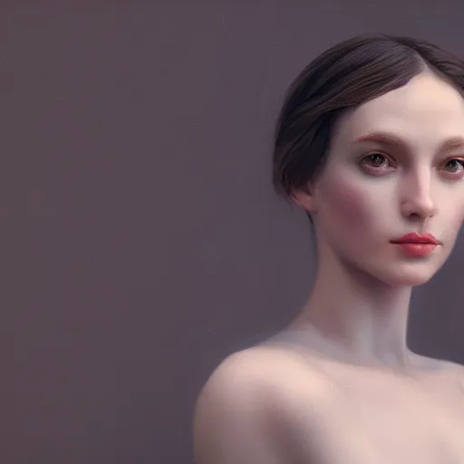 Image similar to a beautiful posed woman, aesthetic, oil painting, pale colors, high detail, 8 k, wide angle, octane render, trending on artstation,