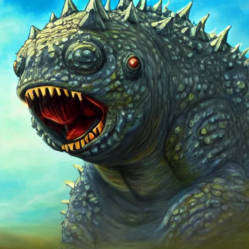 Image similar to realistic painting of a tardigrade kaiju, godzilla