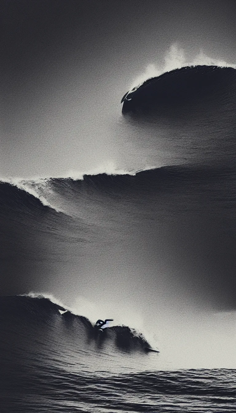 Image similar to surfing wave, mads berg, karolis strautniekas, film noir, stippled light, dramatic lighting, editorial illustration, detailed, fine texture, matte print, art deco, brutalism, dark blue + dark orange, red, black, ( ( habitat 6 7 background ) )