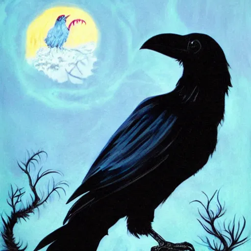 Image similar to fantasy painting of a raven by dr seuss | horror themed | creepy