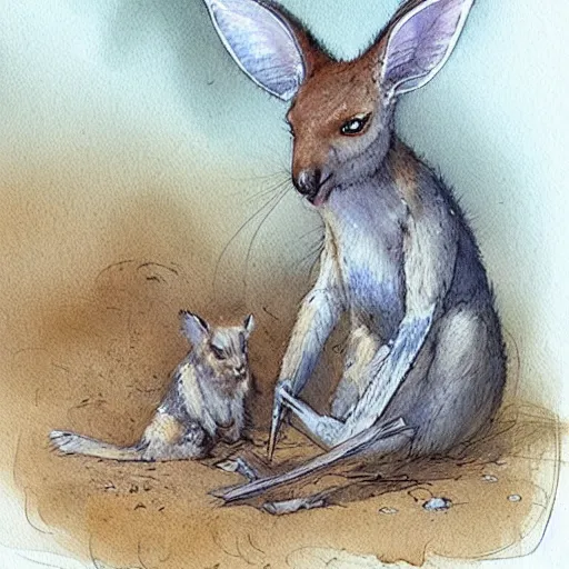Image similar to watercolor sketch of a story book kangaroo by Jean-Baptiste Monge