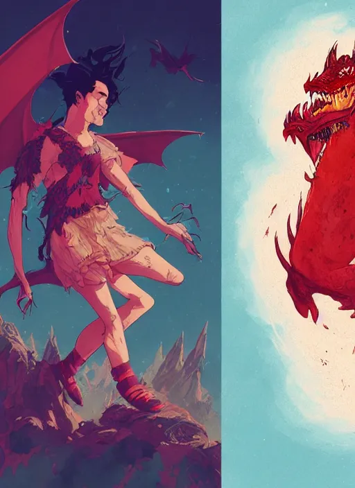 Prompt: concept art, dragon and freckled princess, concert poster retro, conrad roset, greg rutkowski, flume cover art