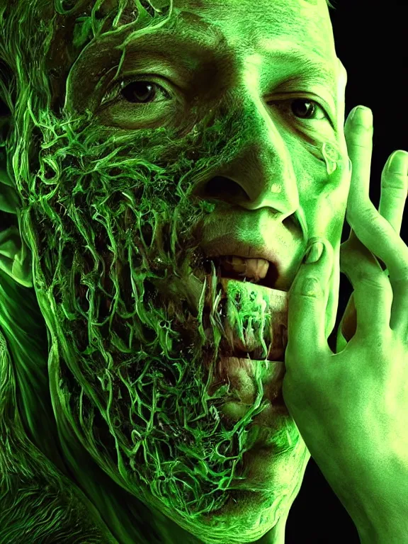 Image similar to portrait of a mark zuckerberg, skin peeling away to reveal bright green! reptile! skin!, forked tongue, art by ryo shiotani and greg rutkowski, intricate, beautiful, cinematic lighting, vintage art by serge ivanoff, high resolution, very detailed