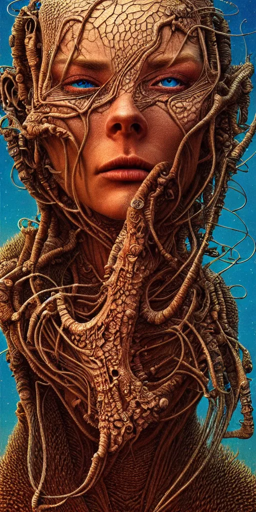 Prompt: ultra realist intricate detailed portrait of a single rugged attractive female on an alien lanscape, insanity, accurate features, apocalyptic, very intricate details, 8 k resolution, dim lighting, artstyle zdzisław beksinski and keith thompson, award winning