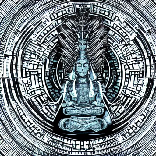 Image similar to mayan shiva, symmetrical, digital art, alex gray