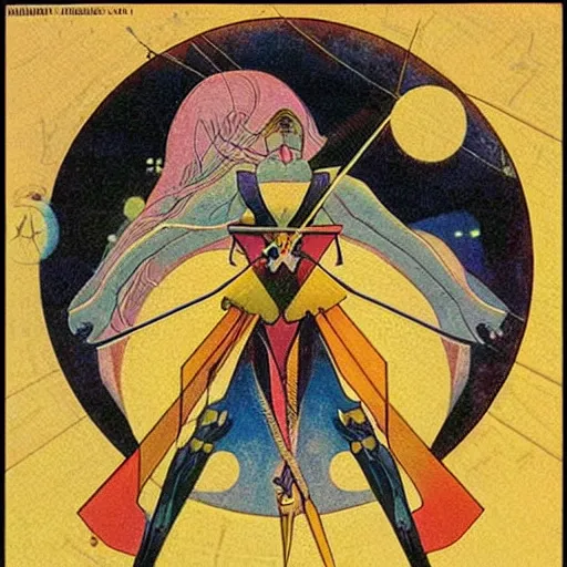 Prompt: sailor moon. graphical work by anatoly fomenko and bilibin and giger and lissitzky