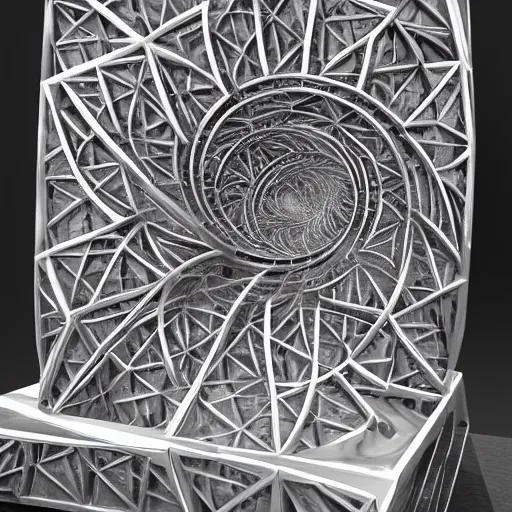 Image similar to fractal steel sculpture design visually stunning, cinematic, ultra realistic, hyper realism, 1 2 k, epic