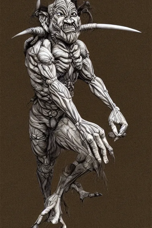 Image similar to humanoid hunched figure troll with 1 horn, ogre, fantasy, highly detailed, digital art, sharp focus, trending on art station, kentaro miura manga art style